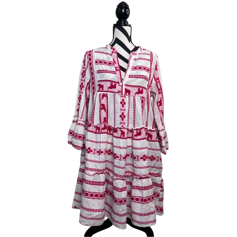 Sofia Made in Italy 100% Cotton Boho Elephant Print Sz S/M Tiered Dress